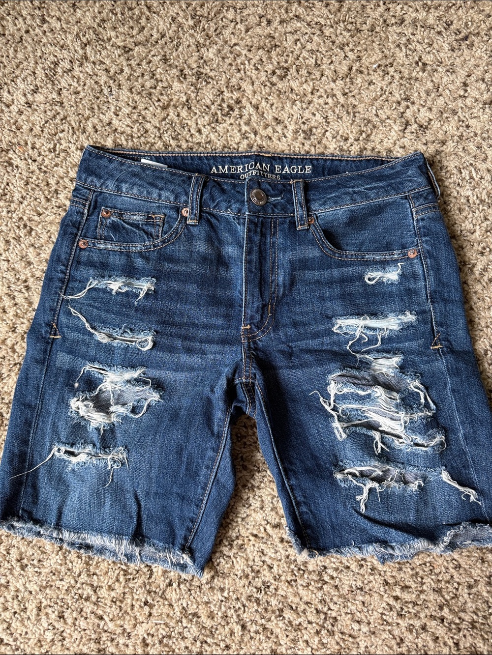 American Eagle Outfitters Distressed Dark Blue Denim Jean Shorts
